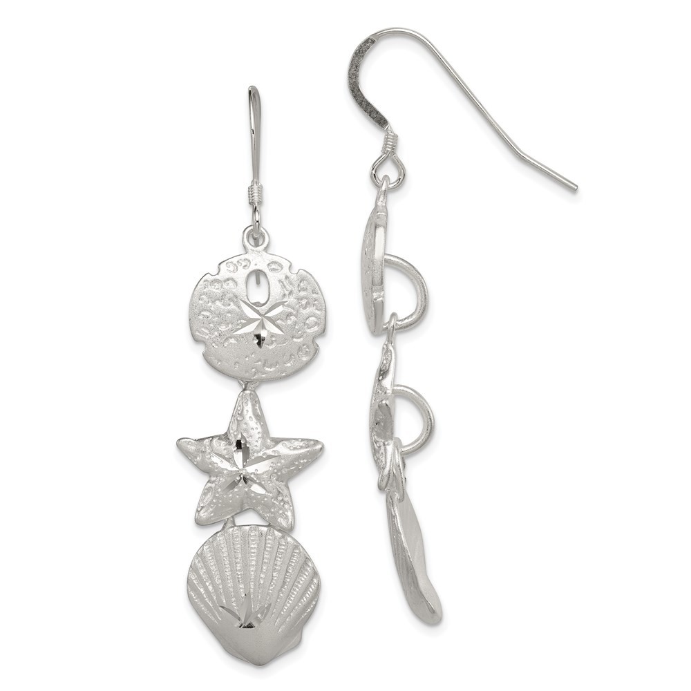 Sterling Silver Sand Dollar, Starfish and Shell Drop & Dangle Earrings 8.27gm
