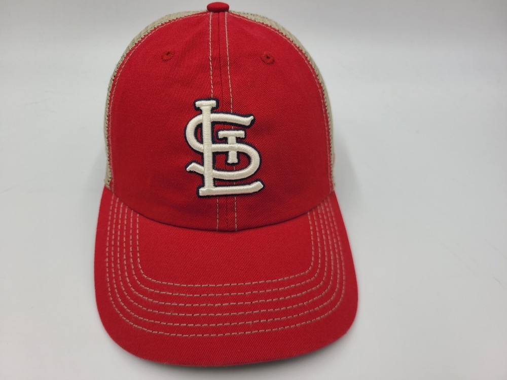 St Louis Cardinals 47 Brand Mesh Trucker Snapback Hat Cap MLB Baseball Red Beige