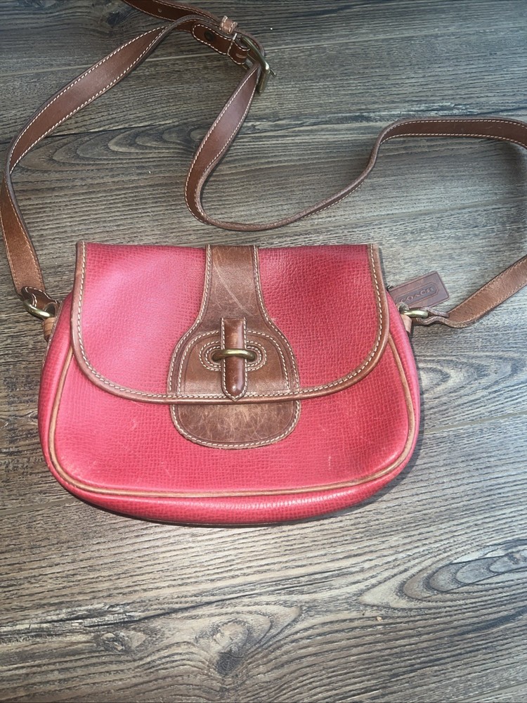Vintage Coach Dakota Leather Shoulder Bag Red Buckle Brown