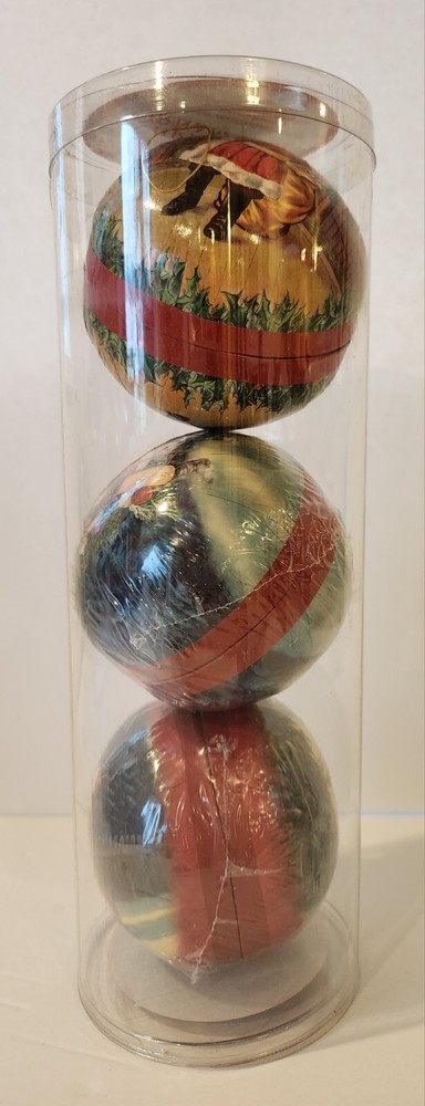 Williams Sonoma Paper Mache Christmas Ornament Surprise Ball Germany Set of 3