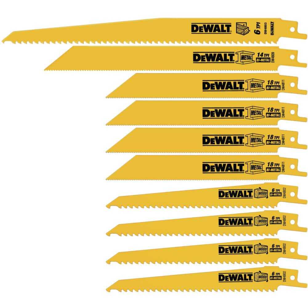 DEWALT Bi-Metal Reciprocating Saw Blade Set with Case (10-Piece)