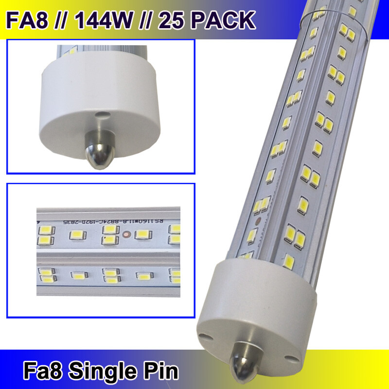 8FT LED Tube Light T8 Single Pin 144W 6500K Shop Light 25-Pack  