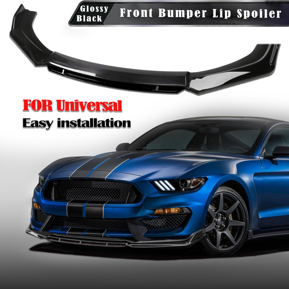 Glossy Black Universal Front Bumper Spoiler with Side Skirts and Rear Lip Kit