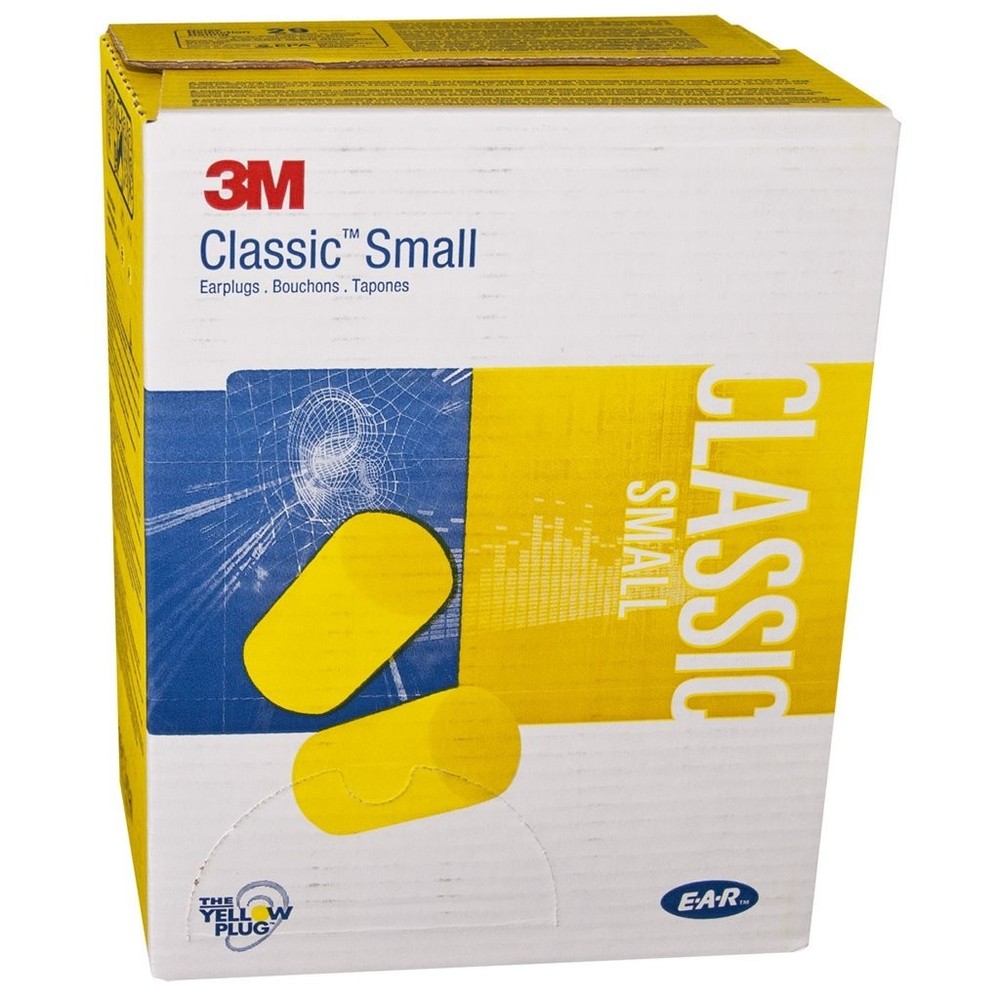 3M Classic Small Earplugs in Pillow Paks PVC Foam Yellow 200 Pairs 3101103