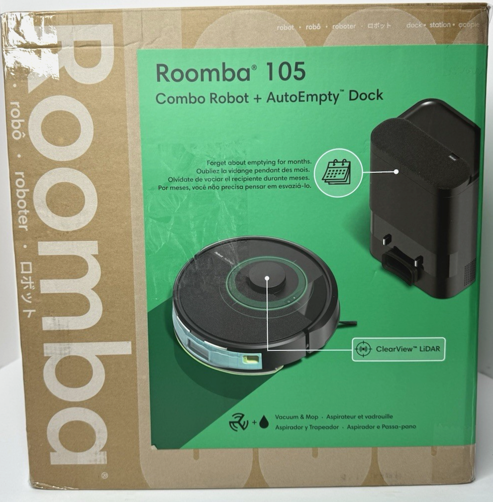 iRobot Roomba 105 Combo Vacuum & Mop + AutoEmpty Dock, LiDAR, Self-Empty - NEW
