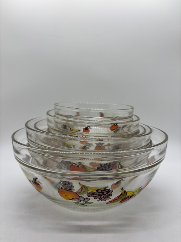 Heat Resistant Retro 80s Floral Nesting Glass Bowls Set of 8