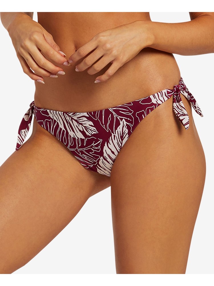 VOLCOM Women's Burgundy Palm Print Cheeky Bottom Side Palm Squad Bikini Bottom L