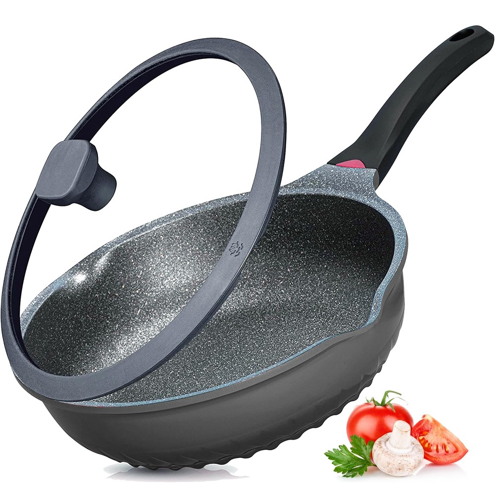 Nonstick Skillet with Lid, 11In/5Qt Aluminum Deep Frying/Saute Pan with Lid a...