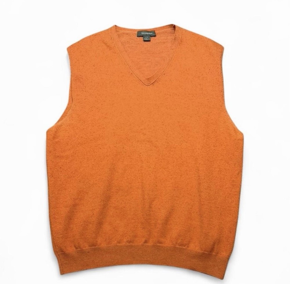 Ermenegildo Zegna Men’s Wool Blend Sweater Vest L/52 Made in Italy Orange Knit