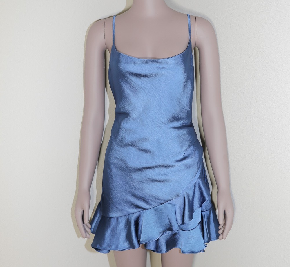 New Years Blue Ruffle Romper Small Formal Holiday Dress Evening Wear Open Back-image