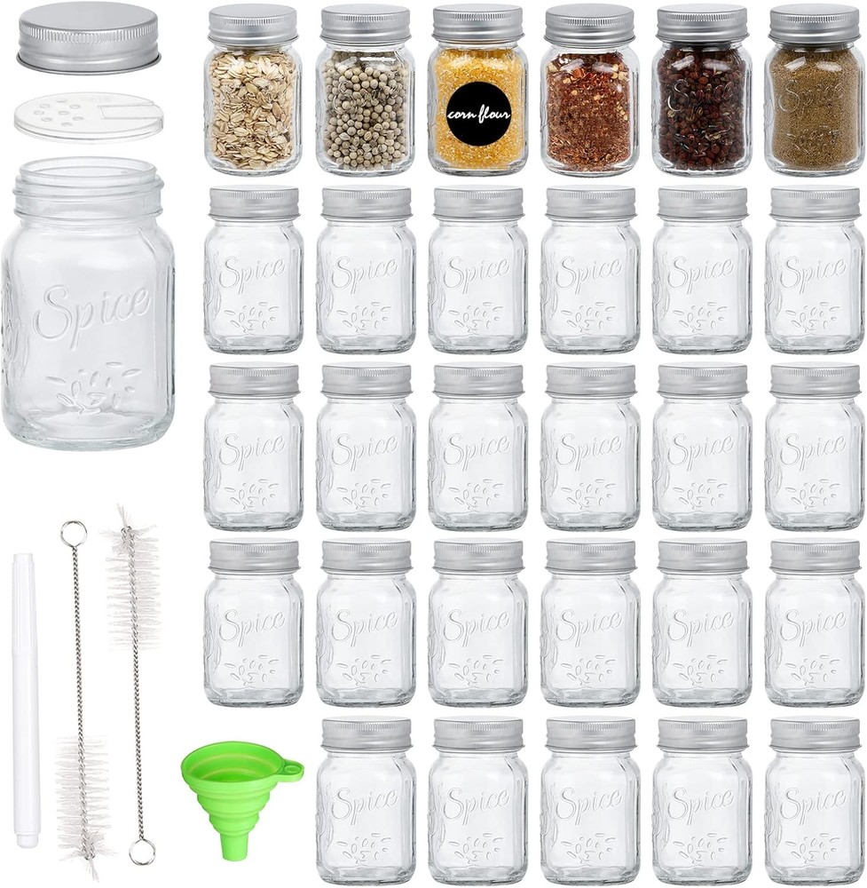 30 Pack 4oz Glass Mason Spice Jars Bottles, Empty Round 30pcs, Clear