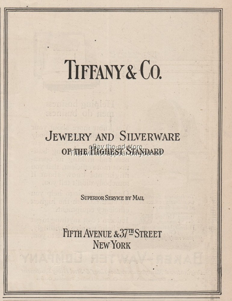1920 Tiffany & Co Silverware Ad Fifth Ave 37th St NYC Vintage Jewelry Advertisement
