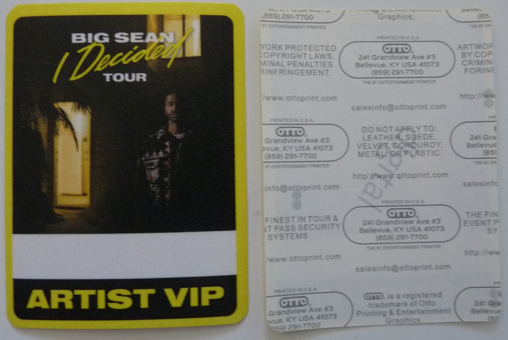 Big Sean I Decided 2017 Concert Tour Artist VIP Backstage Pass D3