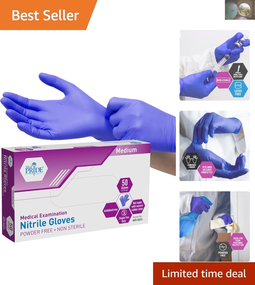 Premium Blue Nitrile Gloves - 50 Pack for Surgical & Medical Use