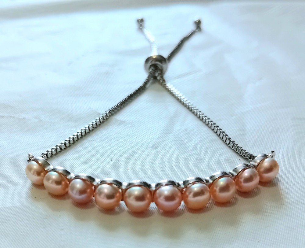 Pale Pink Pearl Tennis Bracelet 316L Stainless Steel PTB A438