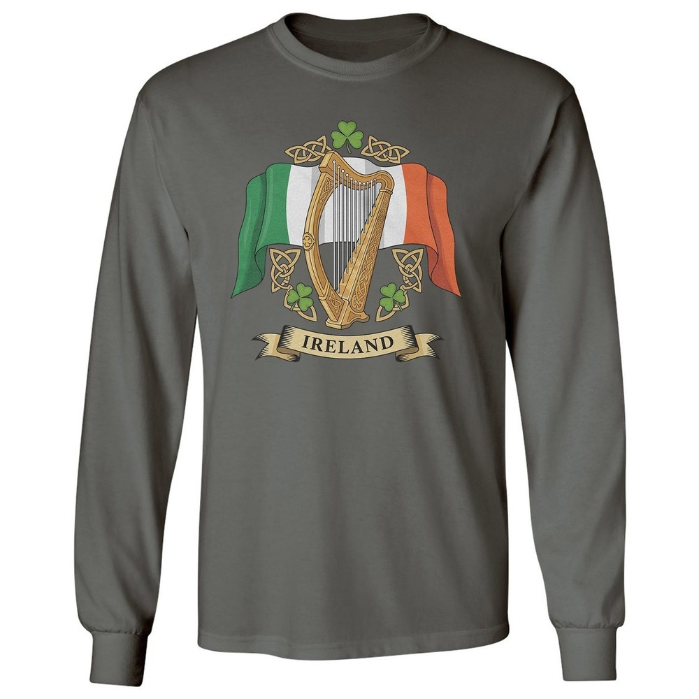 Ireland Harp Graphic - St Patrick's Day Irish Pride Long Sleeve T-Shirt-image