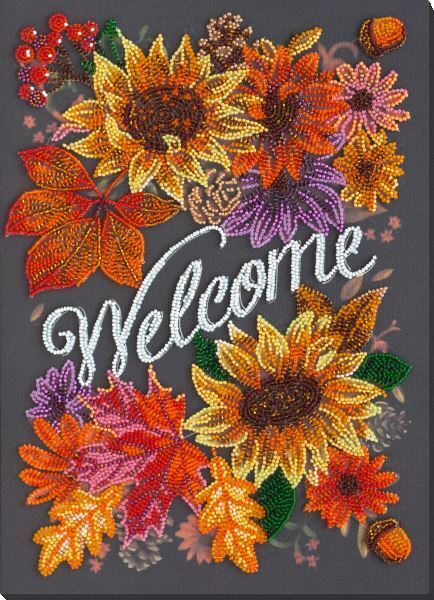 Bead embroidery kit Welcoming autumn needlework kit Art canvas beadwork pattern