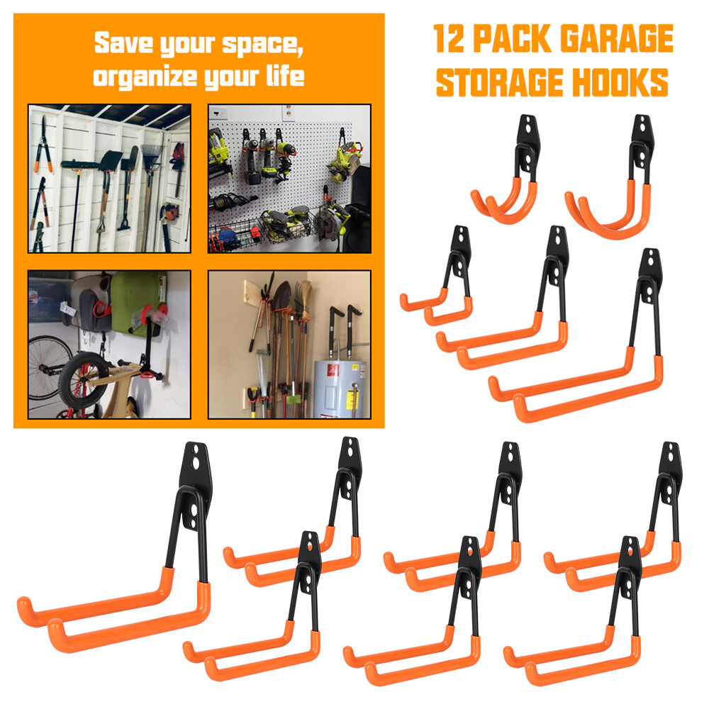 12-Pack Wall Mount Garage Tool Organizer Hooks for Adjustable Storage