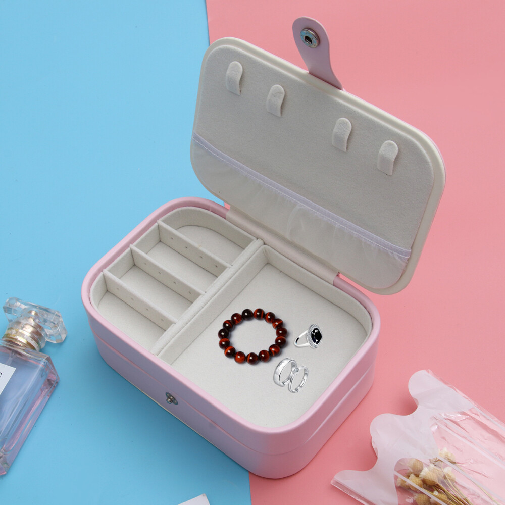 PU Circular Bead Jewelry Box Double Layer Jewelry Storage Box Portable Travel