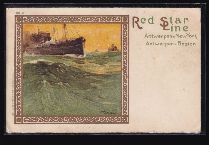 1911 Red Star Line Postcard BB-6 Signed by Artist Henri Cassiers from Menu