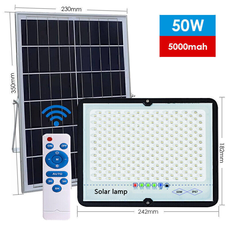 50W Solar Flood Light Garden Light Street Lamp +Solar Panel+Remote Control USA