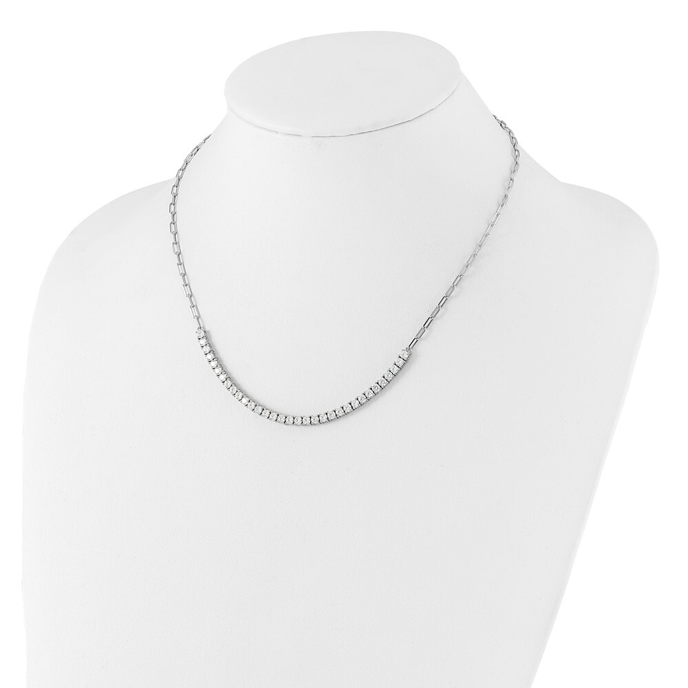 Sterling Silver Cubic Zirconia Paperclip Link Necklace 16