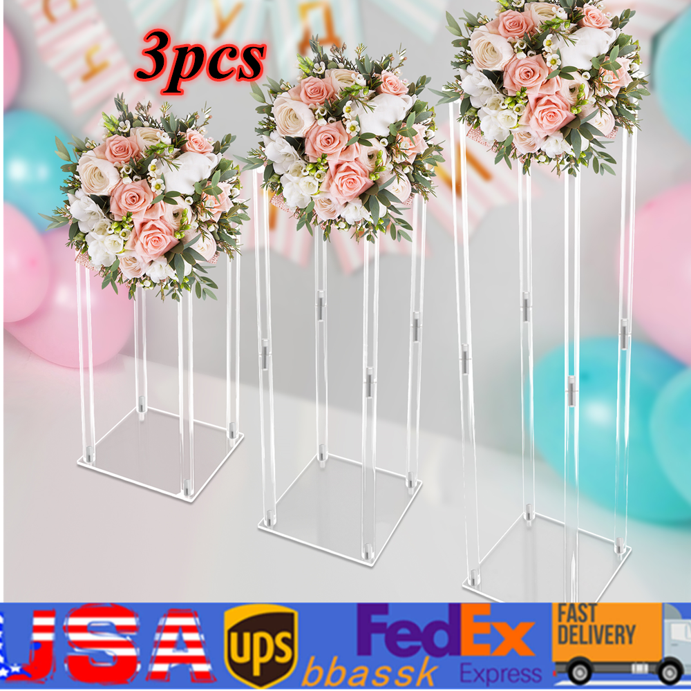 Clear Acrylic Flower Stand Tabletop Flower Plinth Column Vase Wedding Decoration