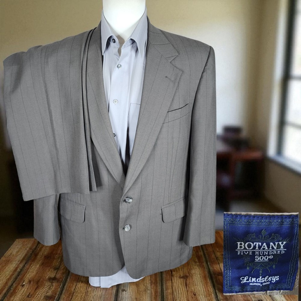 Botany 500 2 Piece Suit Mens 42S 34X28 Gray Stripe Single Vented Vintage