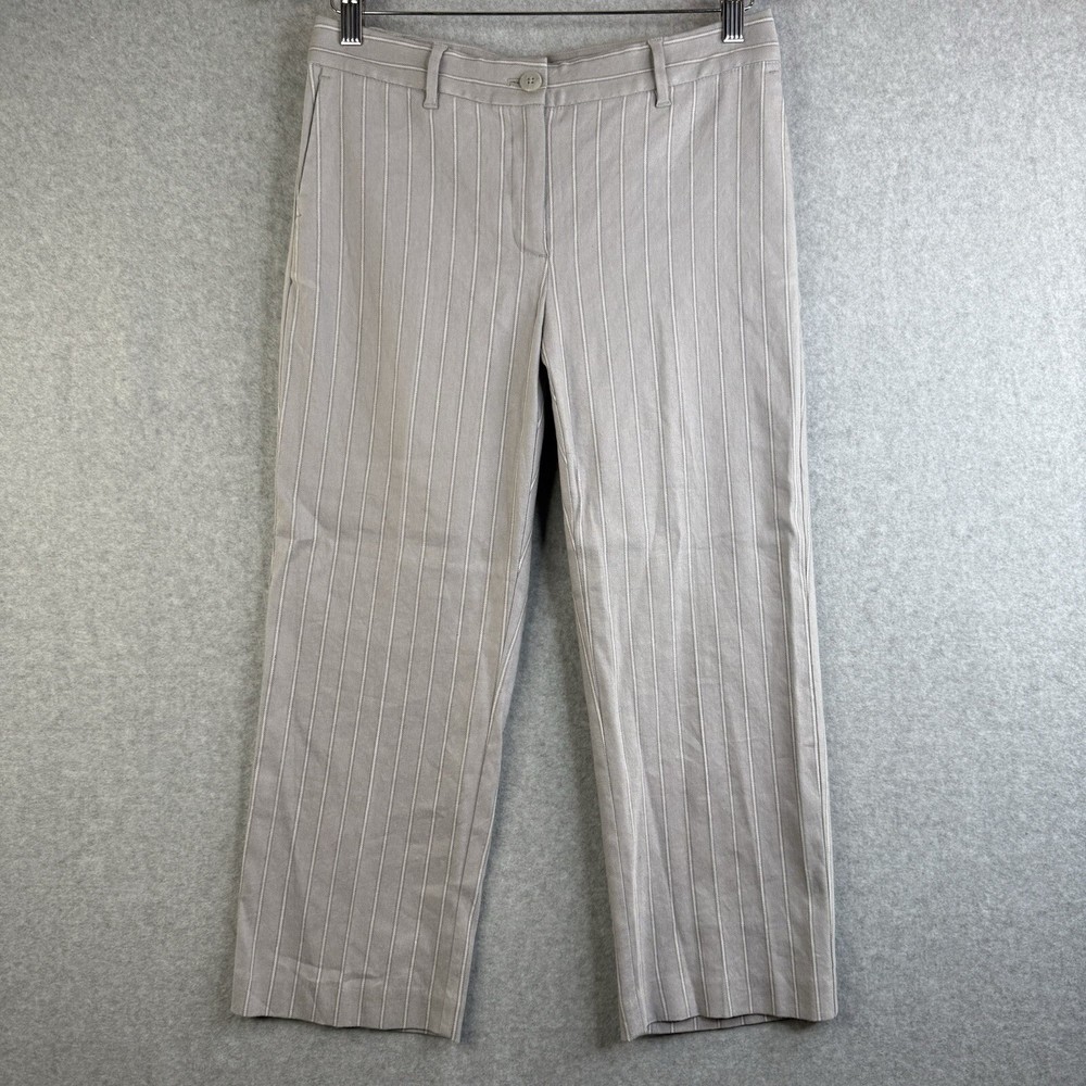 J.Jill Gray Minimalist Career Linen Stretch Crop Pinstripe Pants Size 6 Petite