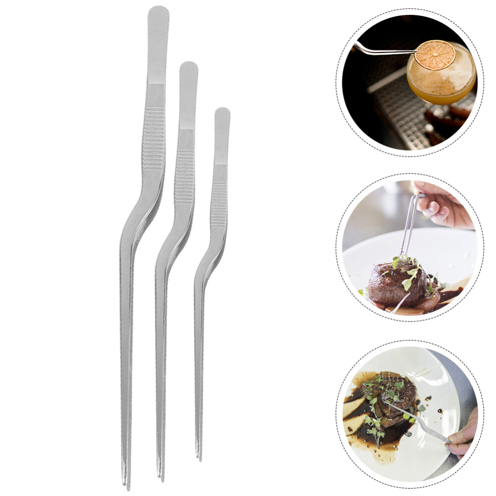 3 Pcs Tip Grilling Tools Stainless Steel Tweezers Appetizer Serving