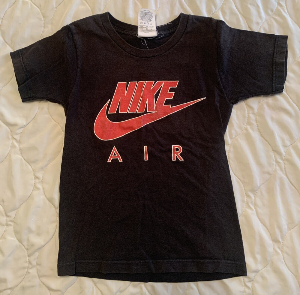 vintage 80s 90s Nike Gray Tag T-Shirt Spell Out Swoosh Logo USA Kids M