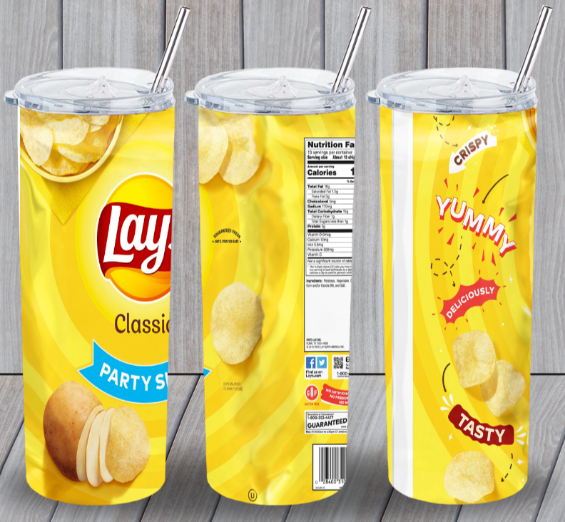 Lays Classic Party Size Multicolor 20oz Insulated Tumbler Box Lid Straw New