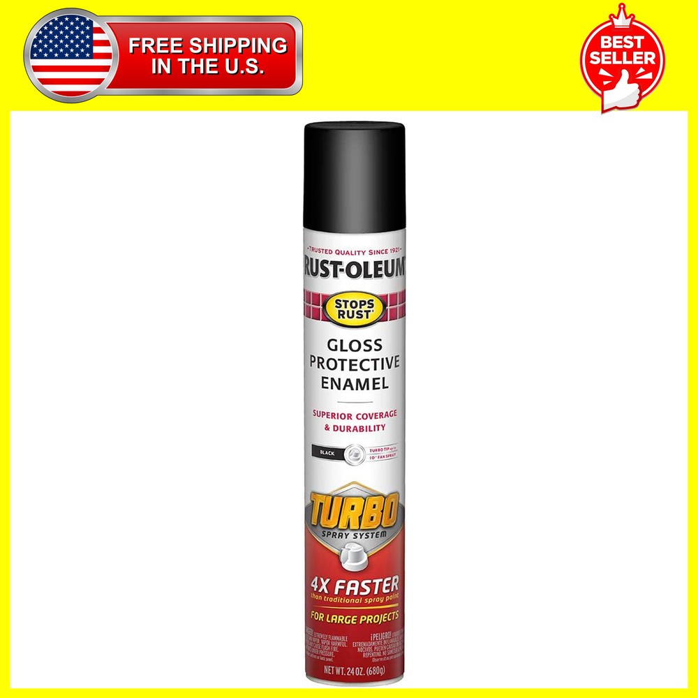 Rust-Oleum 334128 Stops Rust Turbo Spray Paint, 24 oz, Gloss Black