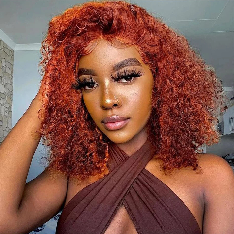 Ginger Orange 13x4 Glueless Curly Bob Brazilian Human Hair Wig Pre Plucked Lace Front