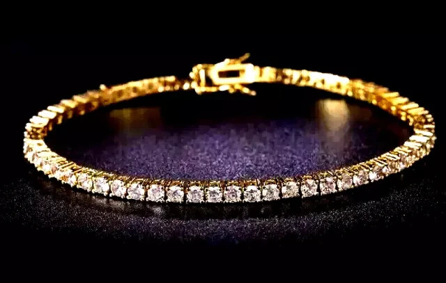 Lab Created Diamond Tennis Bracelet 7Ct Round Cut 14K Yellow Gold Plated 7 Inches