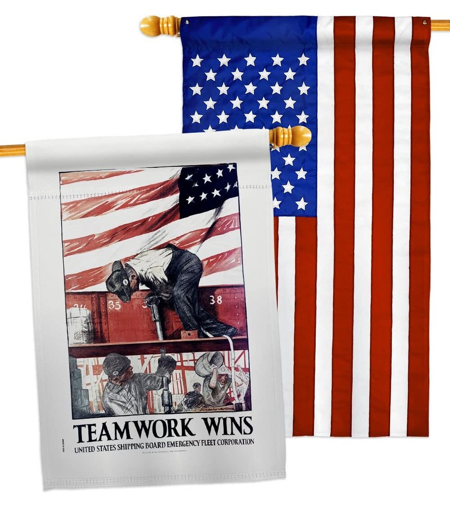 Teamwork Wins House Flag Pack Armed Forces Navy USN Seabee United State Ameri...