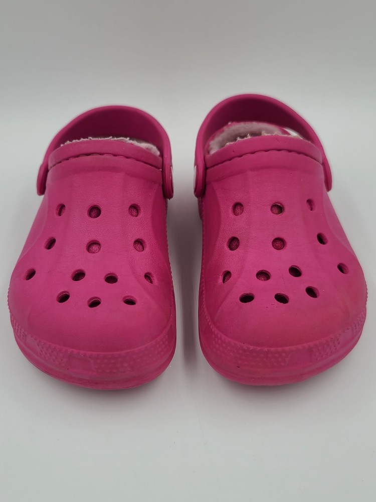 Crocs Kids Pink Fleece Lined Classic Slip On Clogs Size C10