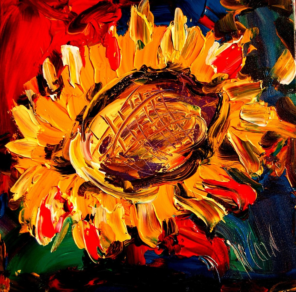 SUNFLOWERS   modern abstract landscape Contemporary original art deco oil II5RTG