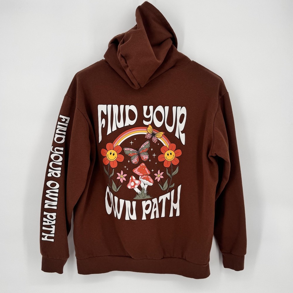 Social Scene Hoodie Sweatshirt Womens XL Brown Find Your Own Path Graphic Boho