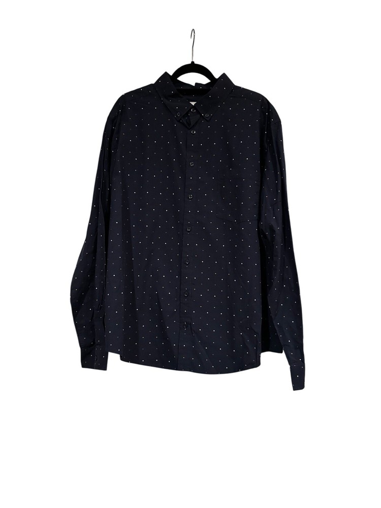 Men’s Blue Dotted Casual Long Sleeve Button-Down Shirt Size 2XL