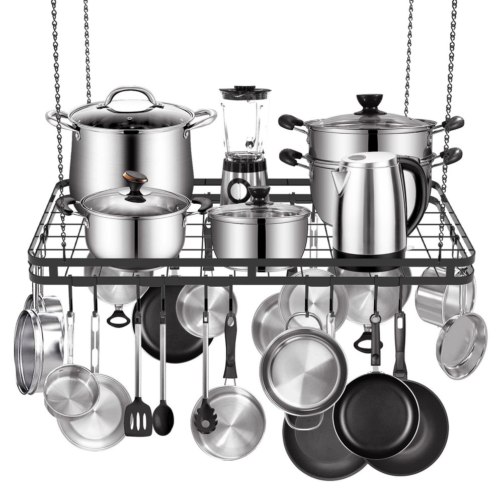 31.5 Inches Ceiling Pot Rack And Pan Rack For Ceiling With 12 Hooks Storage Rack