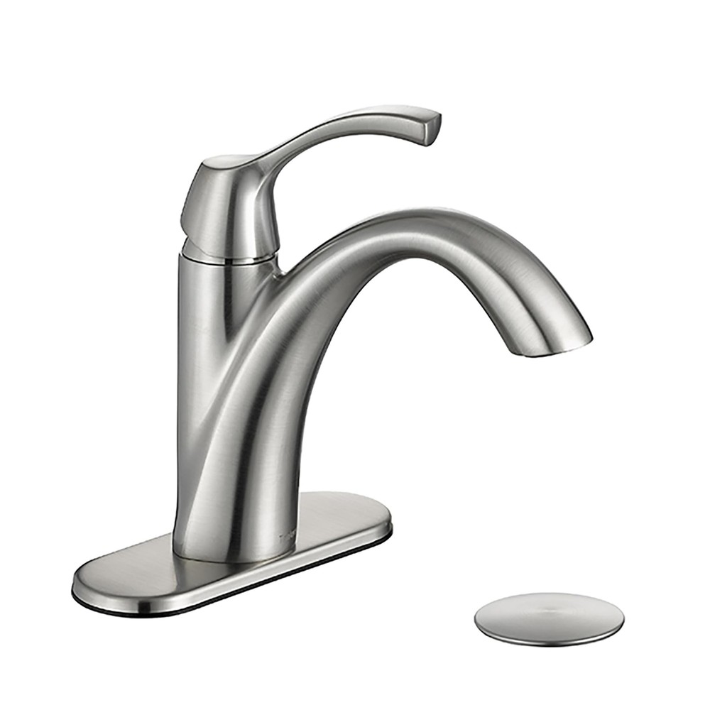TimeArrow Brushed Nickel 1-Handle Single Hole Bathroom Faucet, 3-Hole Deck Pl...