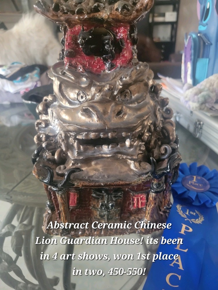 Handmade Abstract Ceramic Chinese Lion Guardian Statue House!
