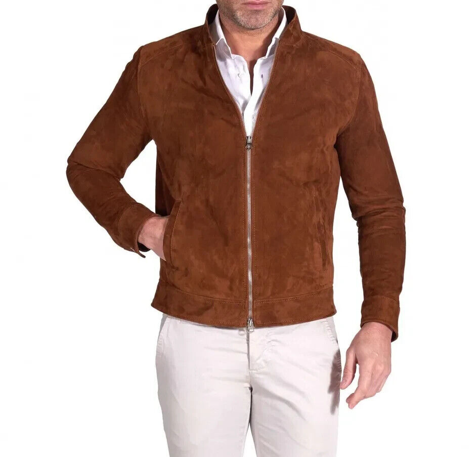 Men's Genuine Lambskin Suede Leather Jacket Slim Fit jacket Classic Style Coat
