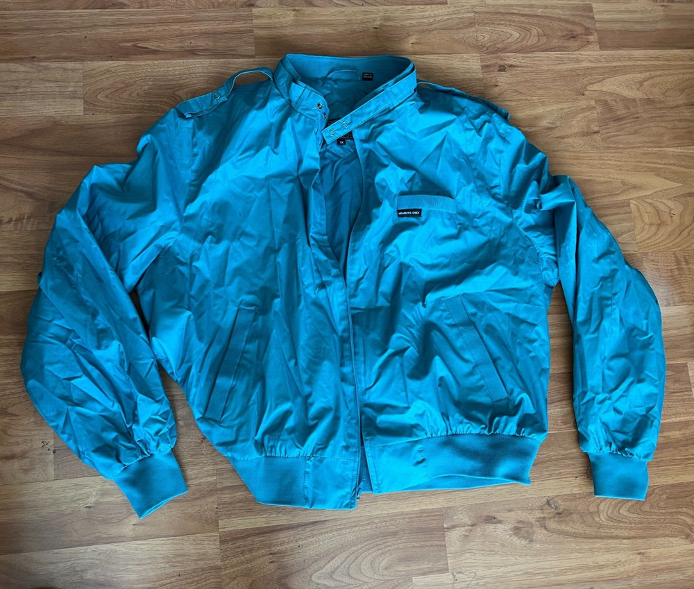 Vintage Turquoise Members Only Bomber Jacket Cafe Racer Europe Craft Size 3L-image