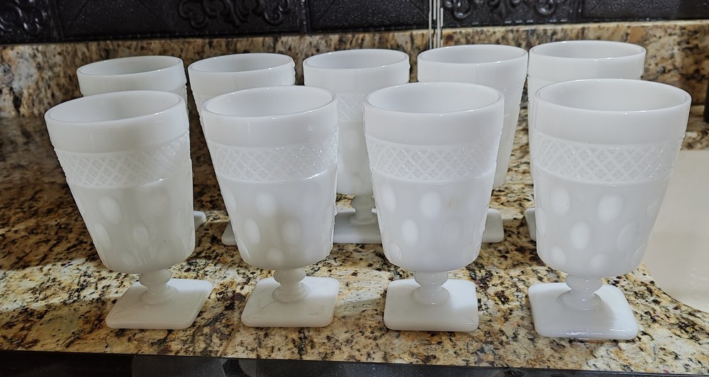 Vintage McKee Opal Milk Glass Goblets-Set of 9-5.5
