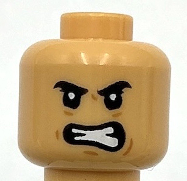 Lego New Medium Tan Minifigure Head Dual Sided Black Eyebrows Dimple
