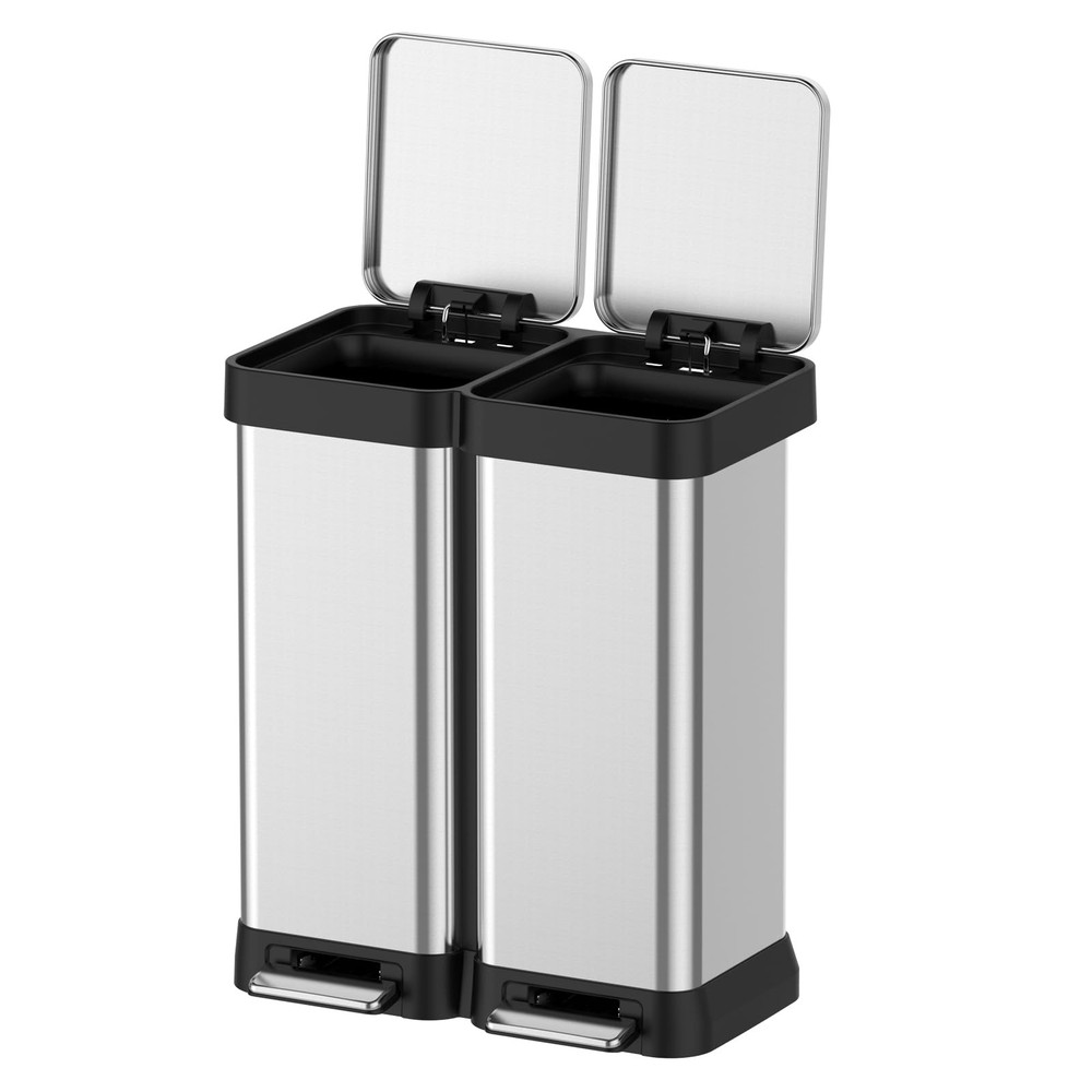 16 Gallon Dual Trash and Recycling Bin, 60L(2x30L) Fingerprint Proof Stainles...