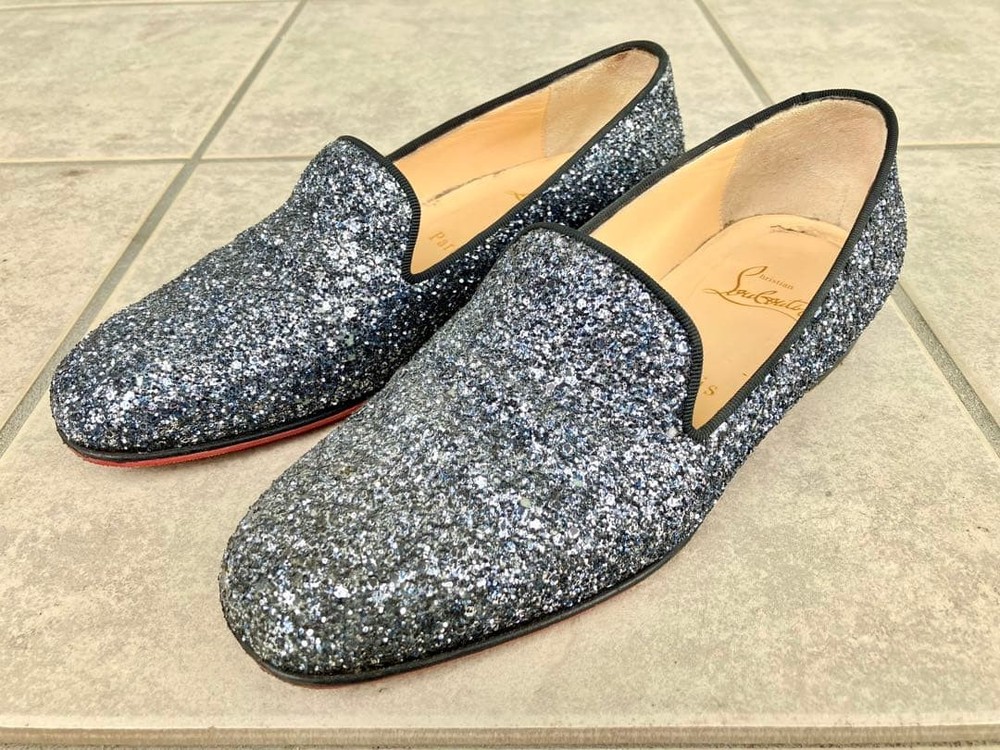 Rare Christian Louboutin Glitter Silver Blue Flats Size 35 EU 35 US 4.5