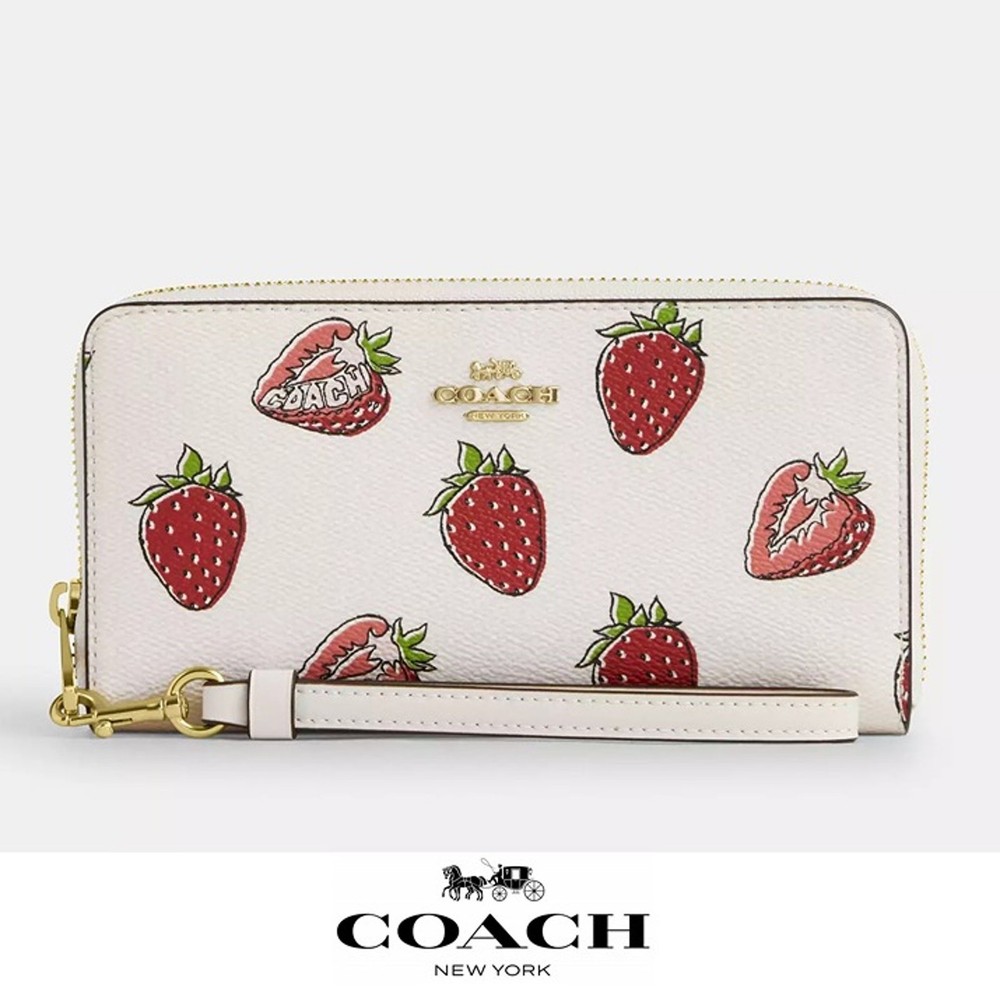 NWT Long Zip Around Wallet Signature Canvas Strawberry Print